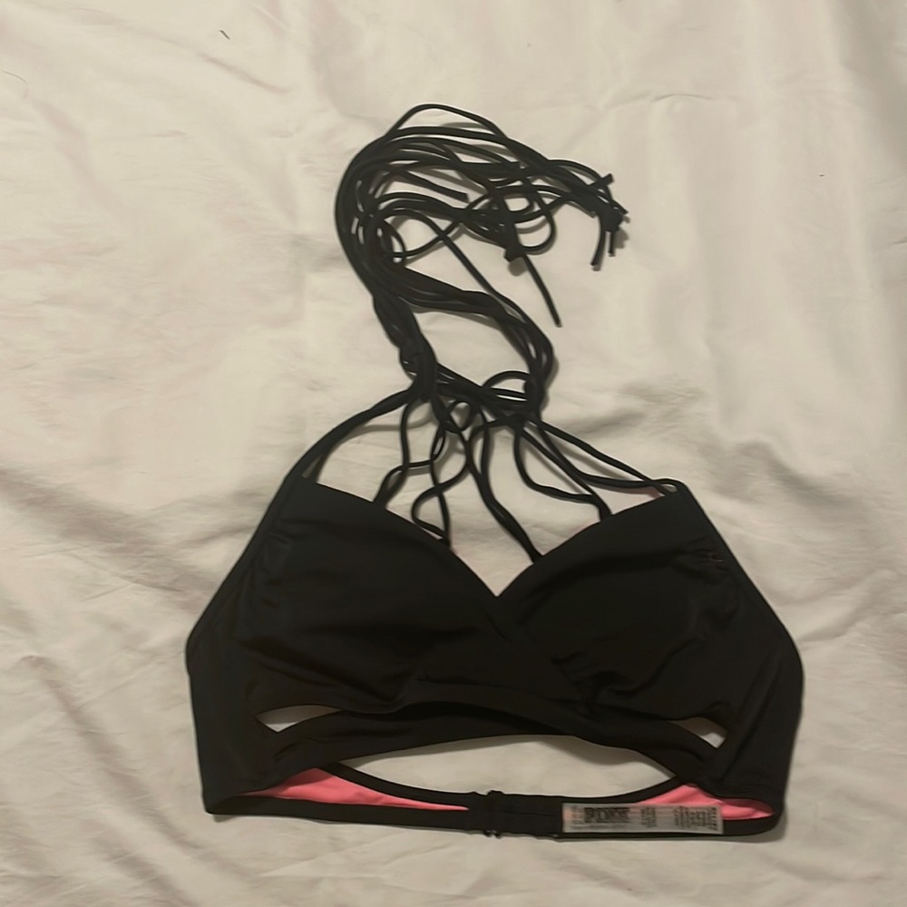 NWOT PINK - Victoria's Secret - Black Strappy Fringe Swim Top - Medium